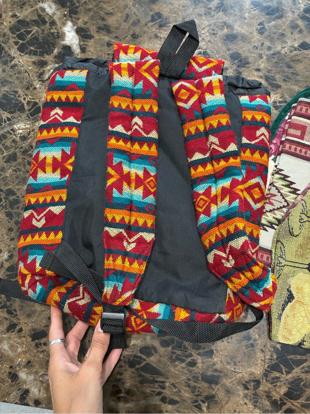 Boho Chevron Pattern Drawstring Backpack - Multicolor - Picture 3 of 4